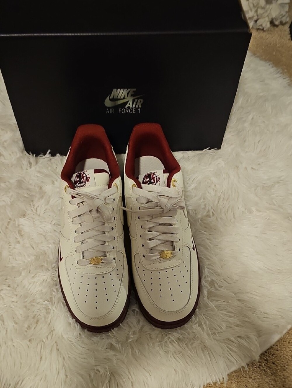Nike Air Force 1 Low Cream with Burgundy Accents - Picture 5 of 7